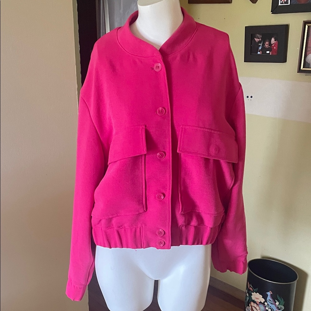 Women's Hot Pink Button-Front Bomber Jacket